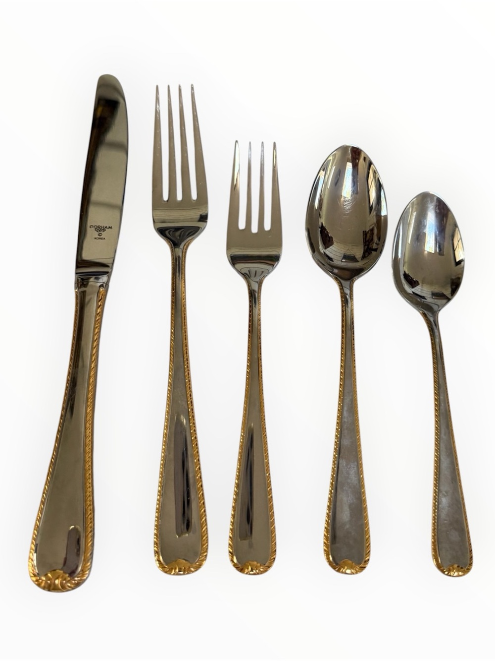 Gorham Stainless Steel Flatware with Gold Trim - 5 Pieces EUC